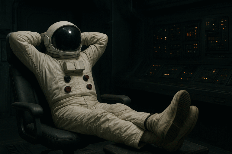 Astronauta descansando mientras los correos se envían solos