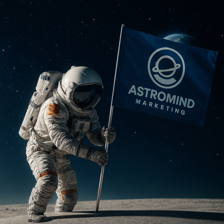 Astronauta plantando la bandera de AstroMind Marketing