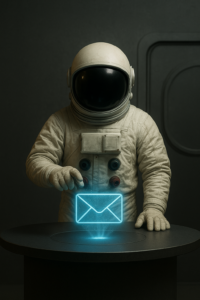 Astronauta con un sobre de correo holográfico